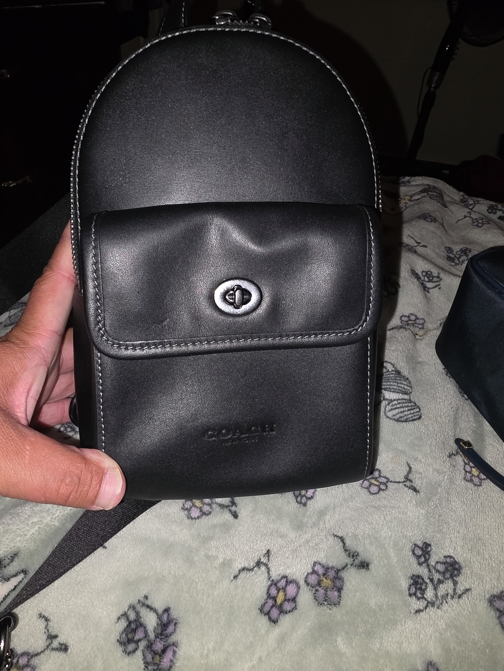 COACH Black Leather Belt Bag with Turnlock Pocket